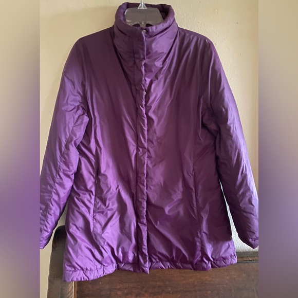 Eileen Fisher Down Quilted High Collar Snap Zipper Purple Jacket - Picture 1 of 8